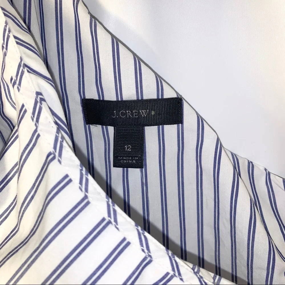 J. Crew 12 pinstripe one shoulder blouse ruffle tailored shirt cotton career NWT